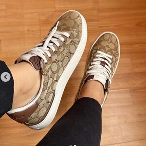 Coach Women's Brown and Cream Sneakers
